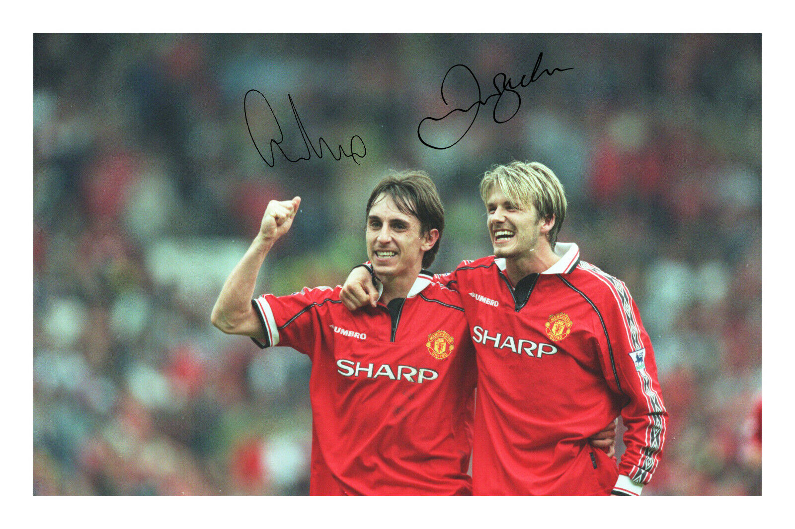 David Beckham & Gary Neville Signed A4 Autograph Photo Poster painting Print Manchester United