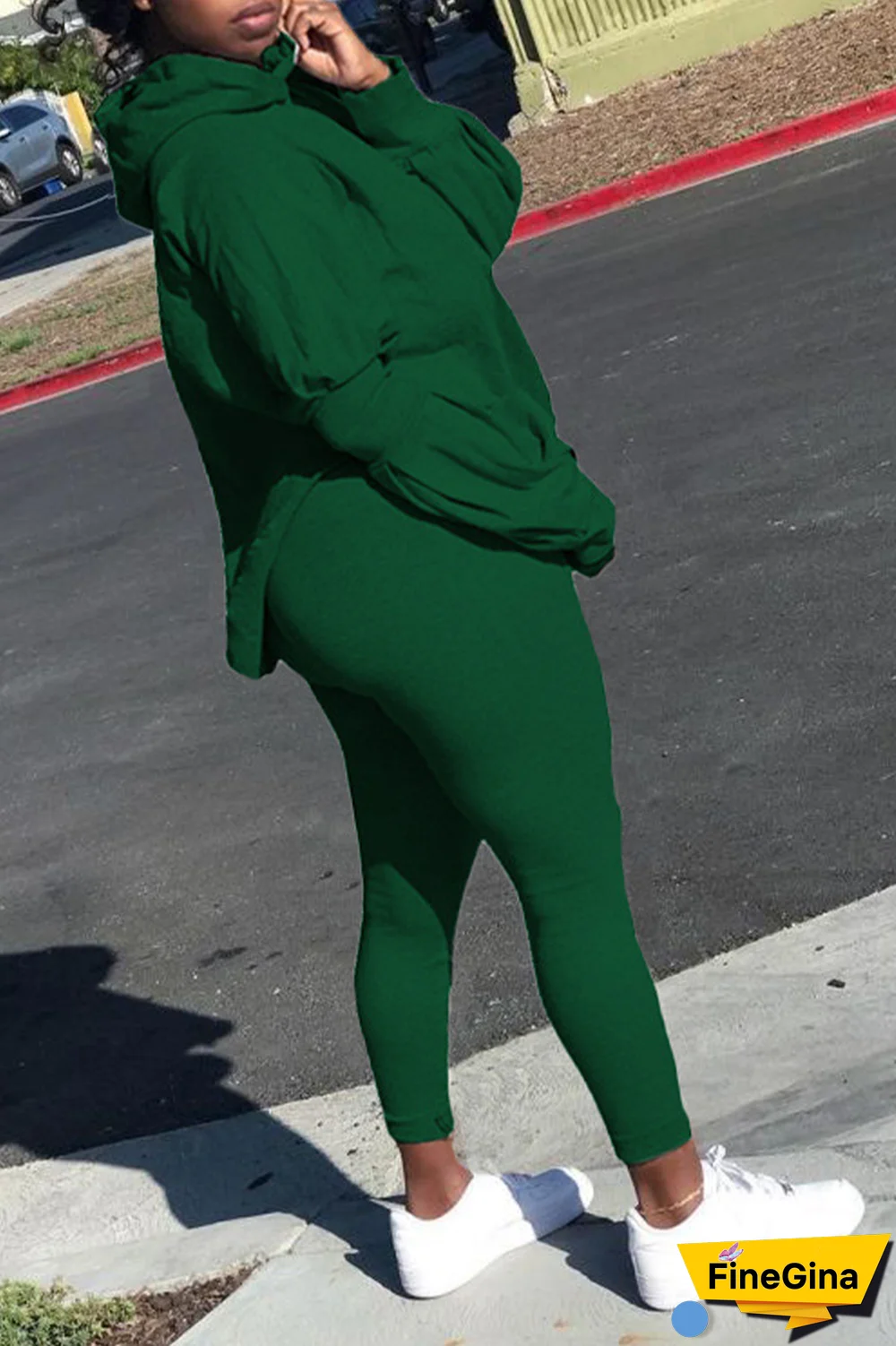 Pink Street Solid Patchwork Hooded Collar Long Sleeve Two Pieces