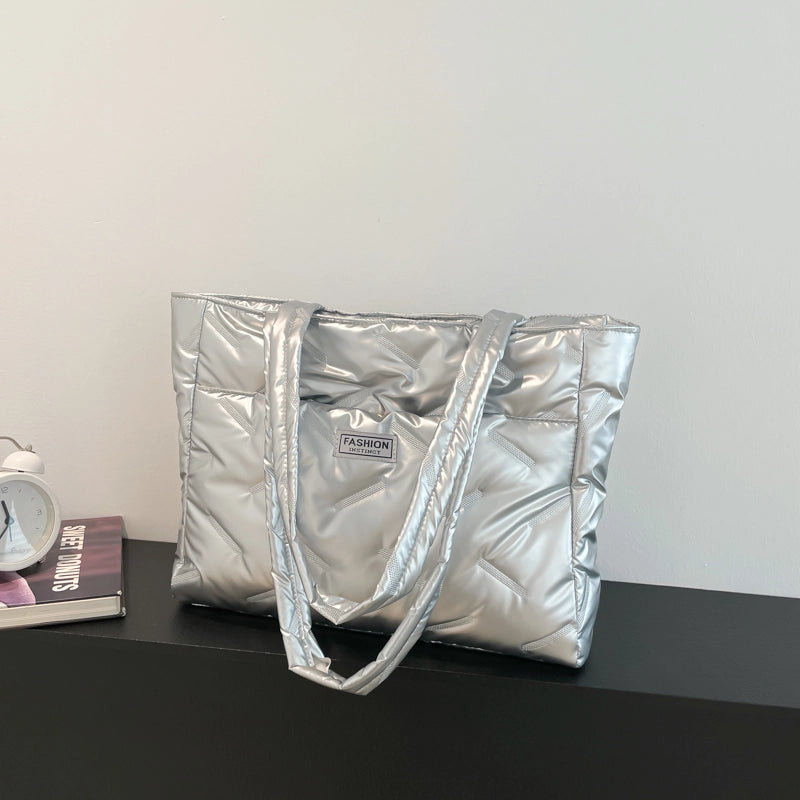 Women’s Medium Cloth Solid Color Streetwear Square Zipper Shoulder Bag Tote Bag