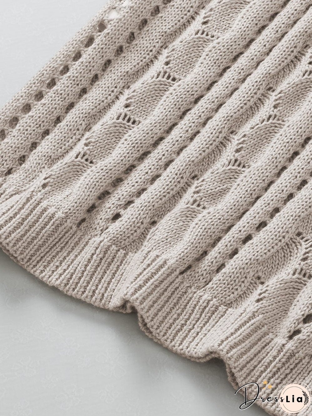 Beige Pointelle Knit Ruffle Sleeve Sweater for Chic Summer Styling