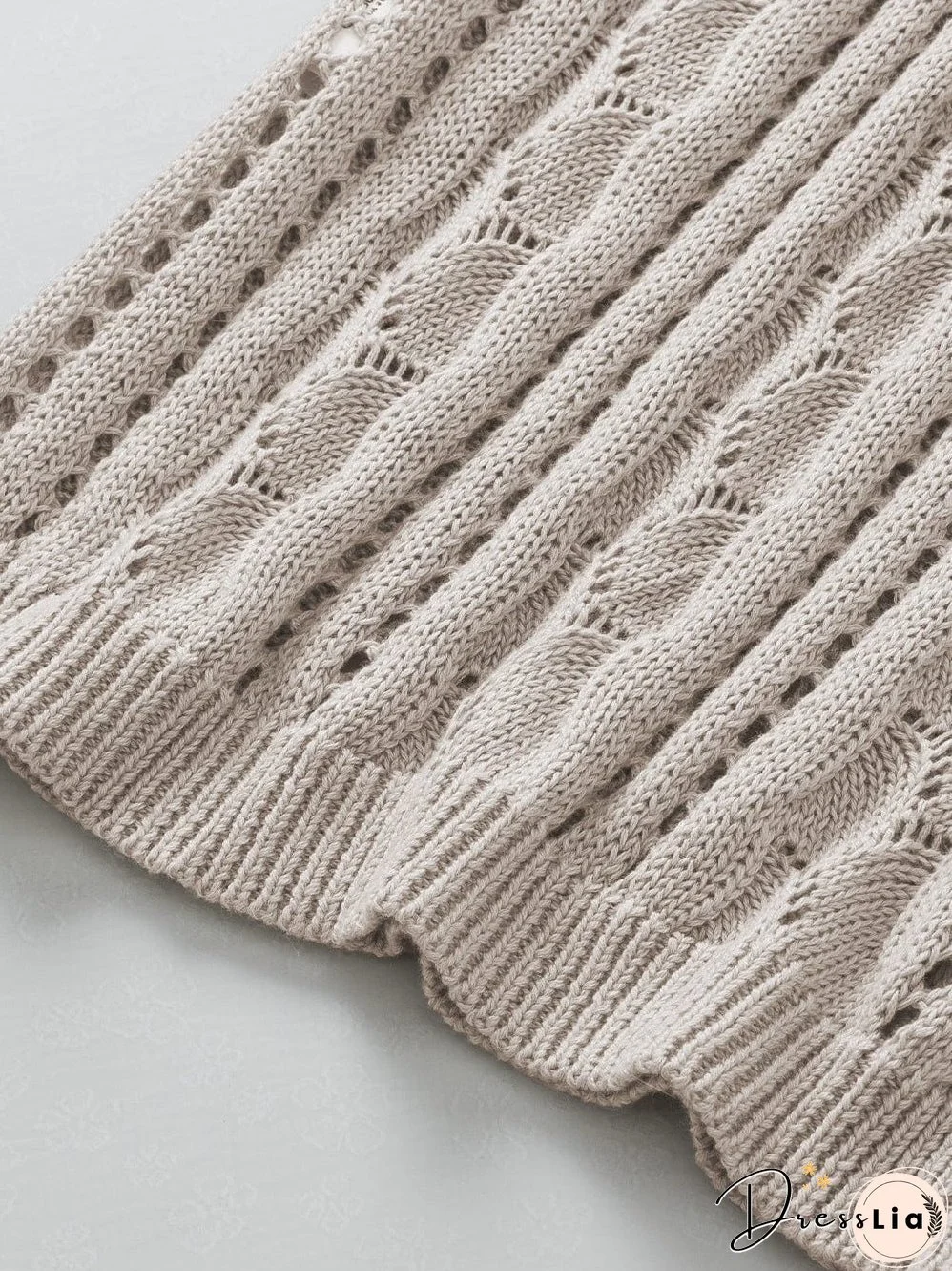 Beige Pointelle Knit Ruffle Sleeve Sweater for Chic Summer Styling