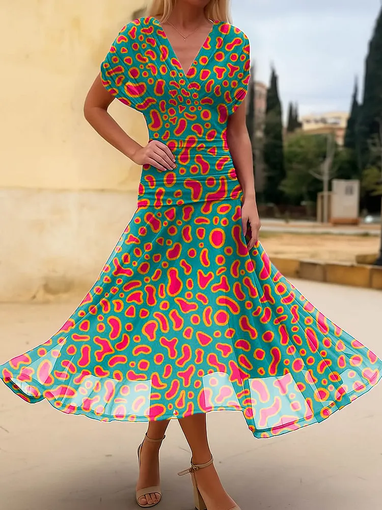 Women's Abstract Pattern Art Print Casual Cotton Dress