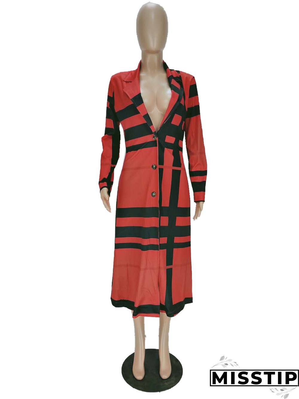 Women's Plaid Print Long-sleeved Lapel Long Coat