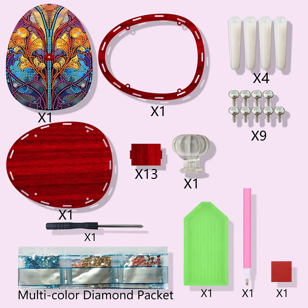 Flower DIY Diamond Art Crystal Painting Storage Box Egg-Shaped Wood Container