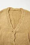Women's Elegant Lantern Sleeve Scallop V Neck Buttoned Front Cropped Cardigan