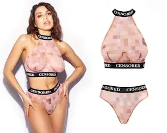 See through lingerie Pixel top Censored top kawaii lingerie sexy lingerie  Sheer lingerie Set Lingerie erotic Crotchless lingerie cosplay