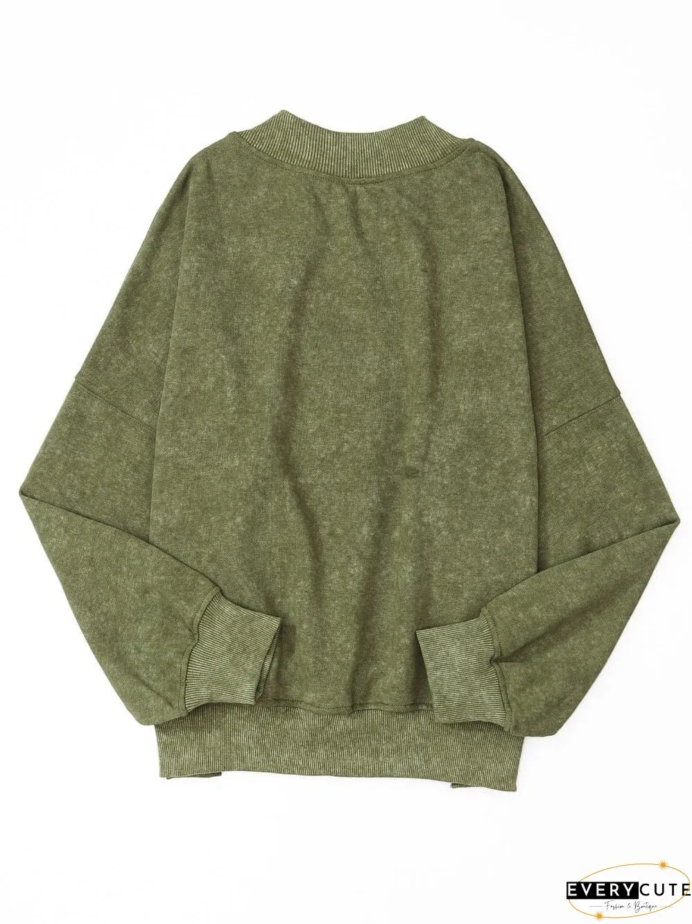 Green Vintage Drop Shoulder Round Neck Pullover Sweatshirt