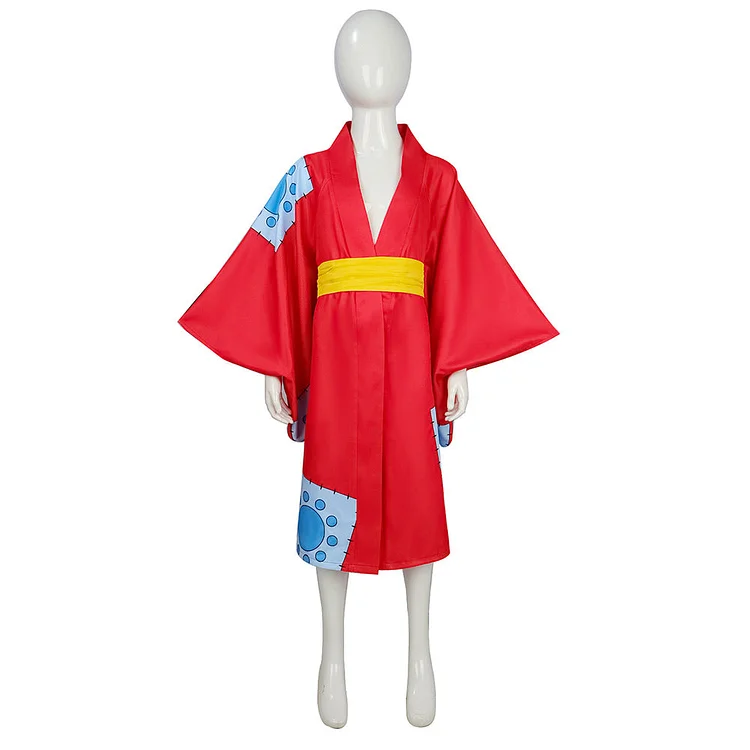 Kids Children One Piece Luffy Red Kimono Outfits Cosplay Costume Halloween Carnival Suit