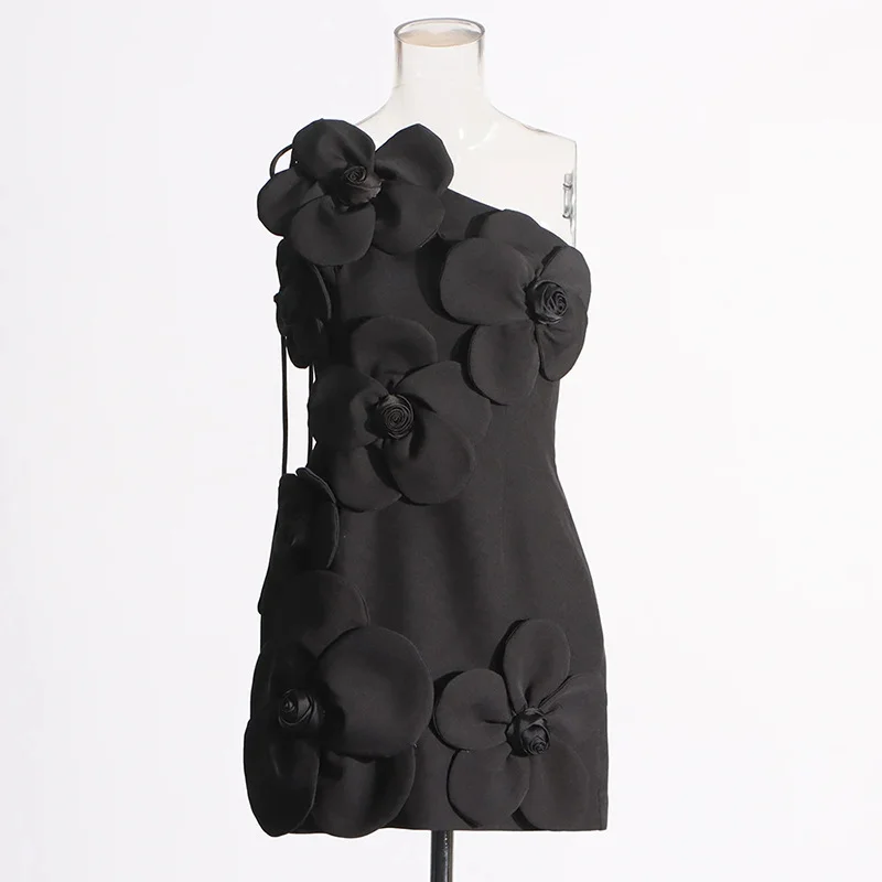 Zingj French Splicing Three-Dimensional Flower Bra Short Dress 2025 Summer New Elegant Wind To Show Thin Short Dress Woman