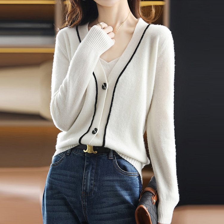 Cotton-Blend Knitted Long Sleeve Casual Outerwear