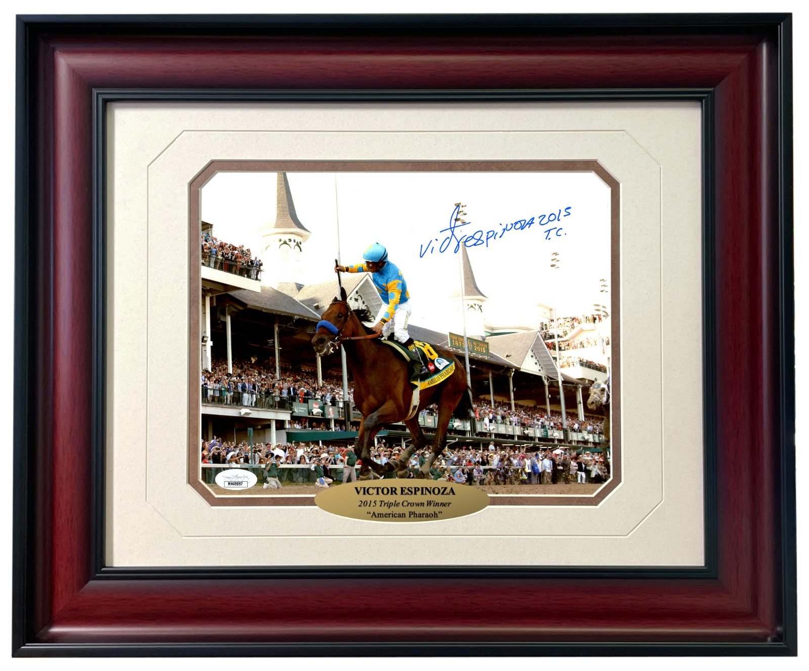 Victor Espinoza Autographed American Pharaoh Horse 8x10 Photo Poster painting Framed JSA COA