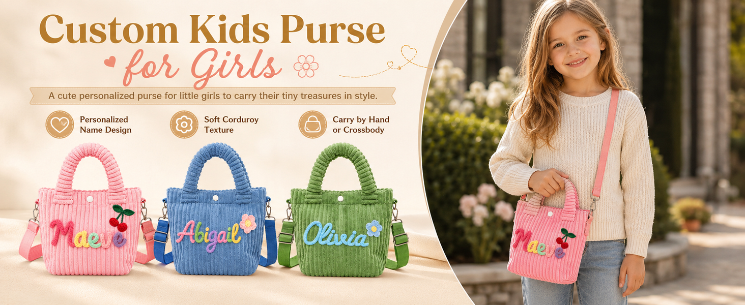 Personalized Kids Purse for Girls Custom Name Corduroy Toddler Crossbody Bag Kids Fanny Pack