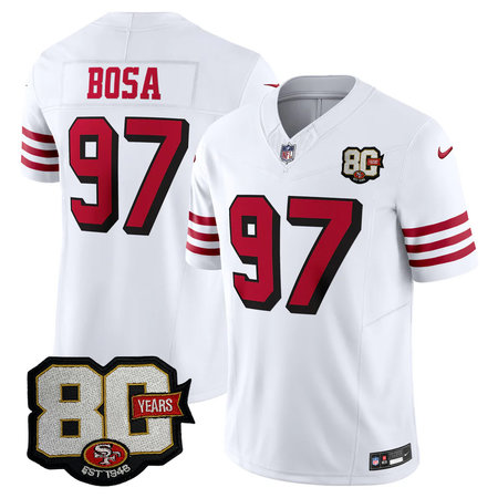 Men's San Francisco 49ers #97 Nick Bosa White 80 Anniversary Vapor F.U.S.E. Limited Jersey 7QRX