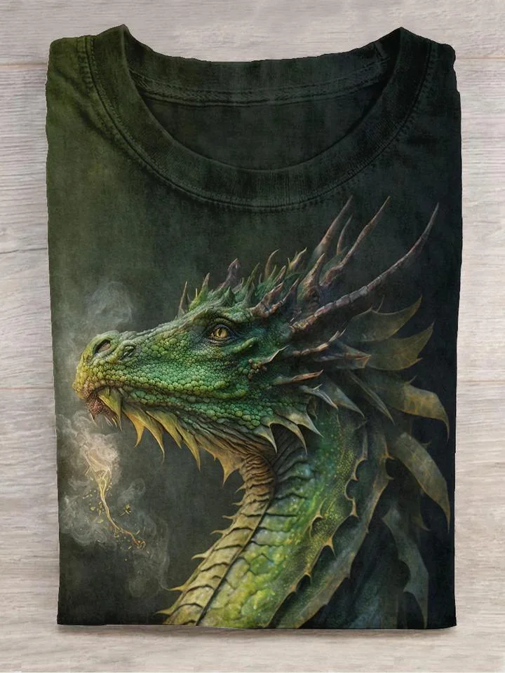 Cute Dragon Art Pattern Print Casual T-shirt