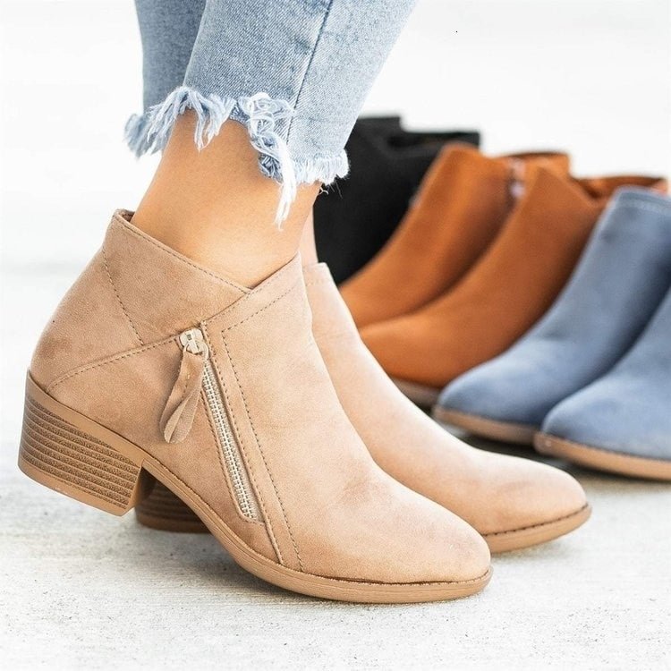 2020ankle Boots For Women Casual Shallow Slip-on Pointed Toe Low Heels Shoes Woman Big Size Pu Leather Zapatos De Mujer 113