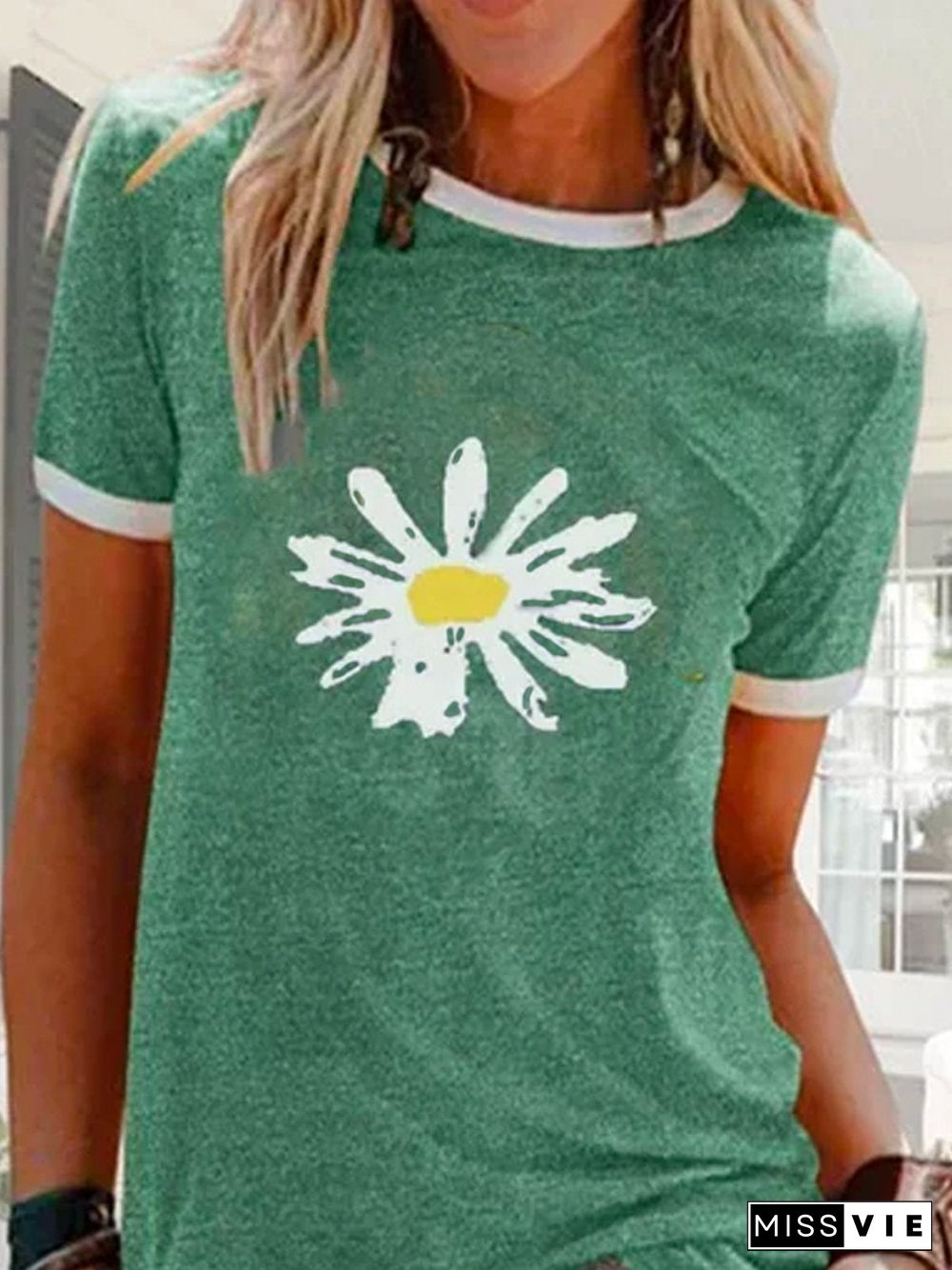 Green Short Sleeve Crew Neck Shirts & Tops