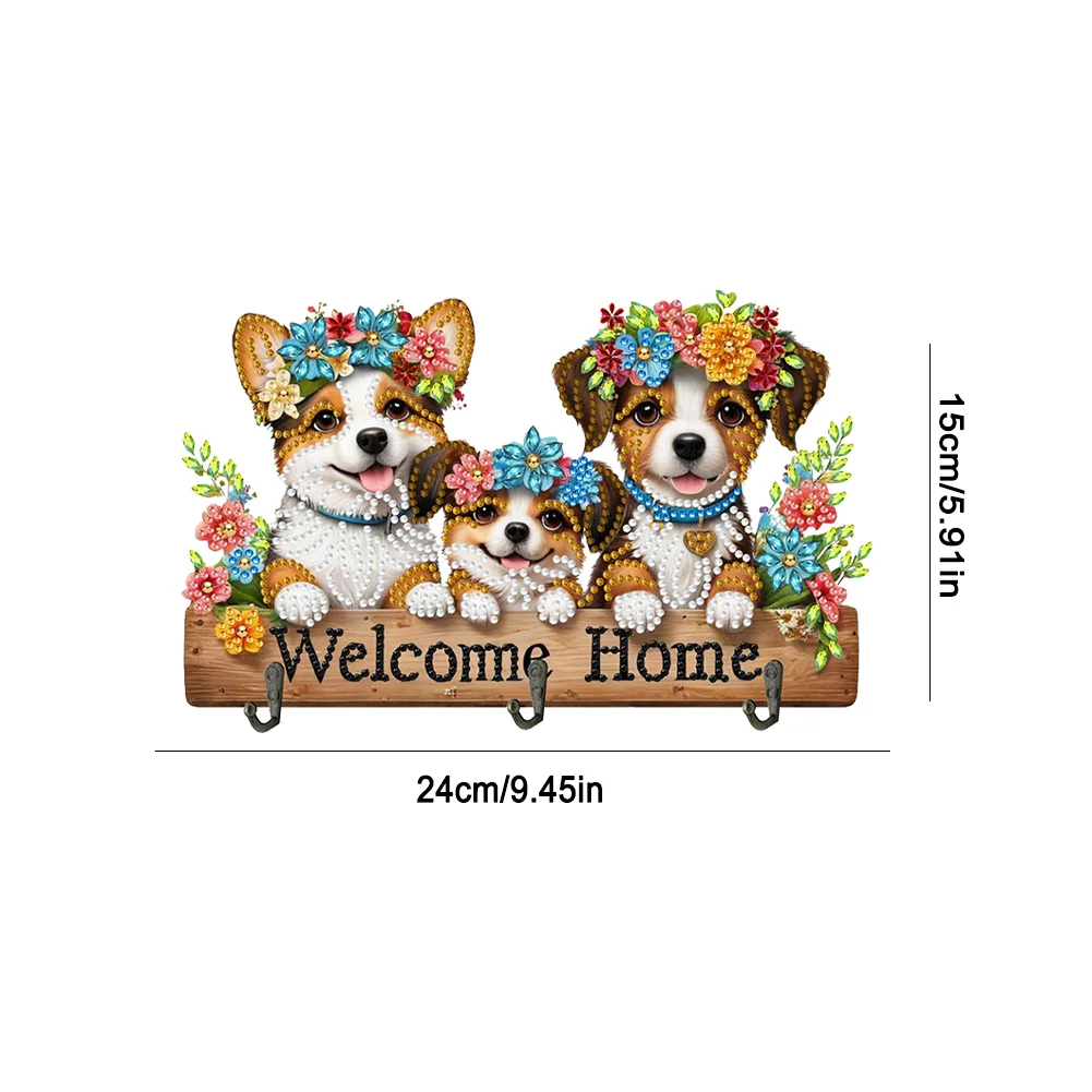 DIY Cute Dogs Wooden Diamond Painting Art Craft Wall Hooks DIY Crafts Decor