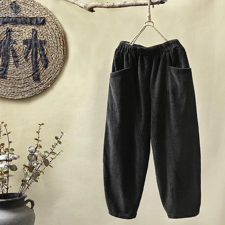 PLUS Size - Elastic Waist Corduroy Cotton Pants