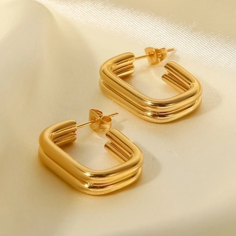 1 Pair Retro Classic Style C Shape Plating 304 Stainless Steel 18K Gold Plated Ear Studs