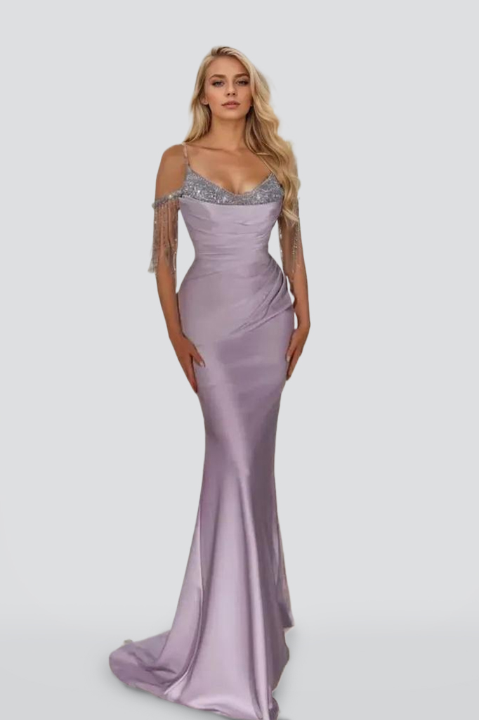  Fantasy Lilac Evening Dress Sleeveless with Beads and Tassel - ohprom