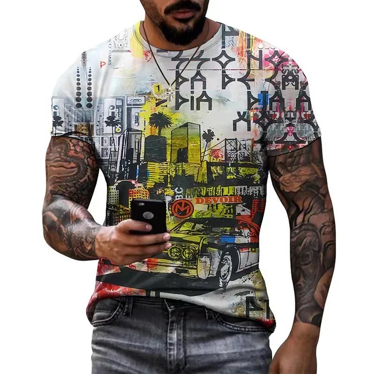 Street Comic Style Graffiti Summer Short Sleeve Men's T-Shirts at Hiphopee