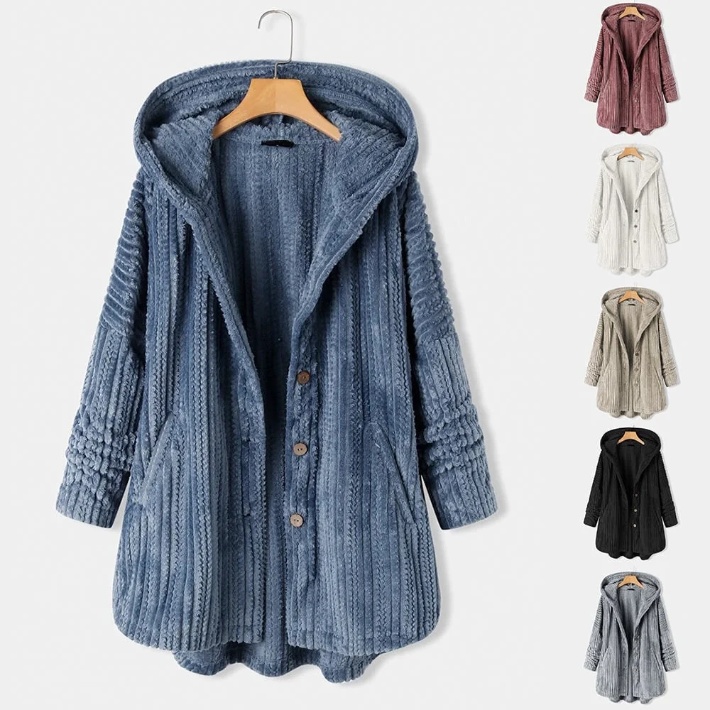 Women Vintage Thickened Solid Long Sleeve Hoodie Hooded Plush Coat - Buy2 Free Shipping