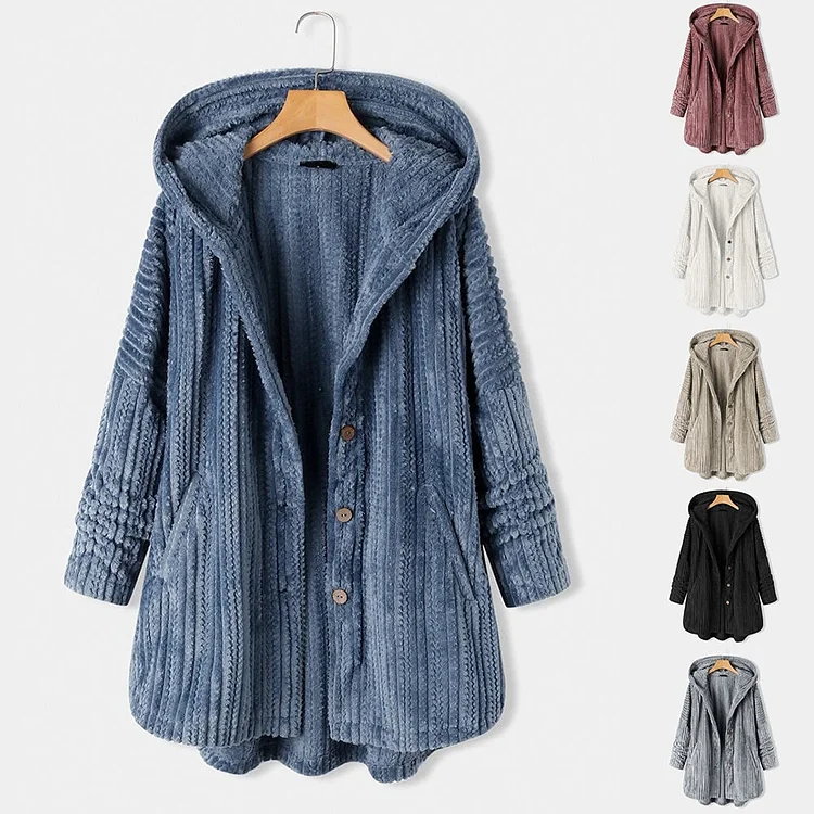 Women Vintage Thickened Solid Long Sleeve Hoodie Hooded Plush Coat - Buy2 Free Shipping