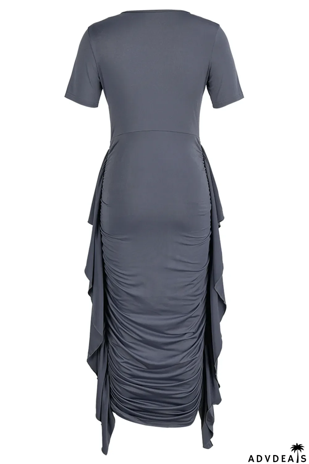 Brown Fashion Solid Flounce Fold O Neck Pencil Skirt Dresses