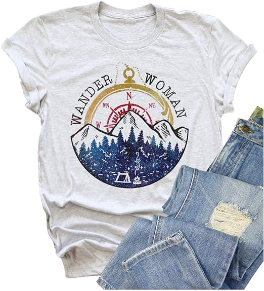 AL™ Wander Women Print Hiking T-Shirt Tees Short Sleeve Crew Neck Tee-Annaletters