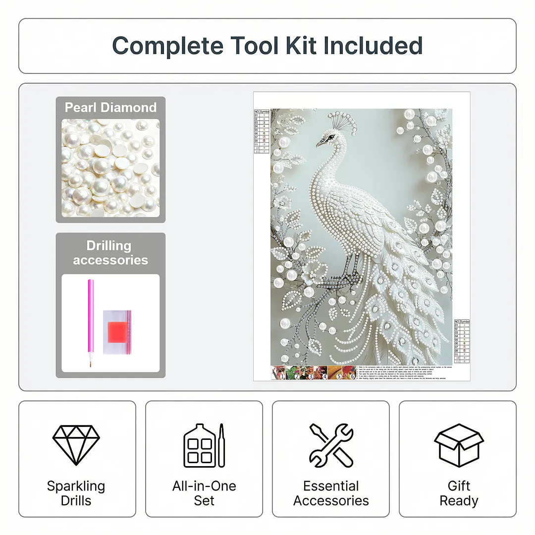 Pearl Painting Kit for Adults White Peacock 11.81x15.75in