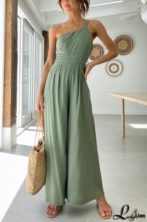 One Shoulder Straps Wide Leg Jumpsuits