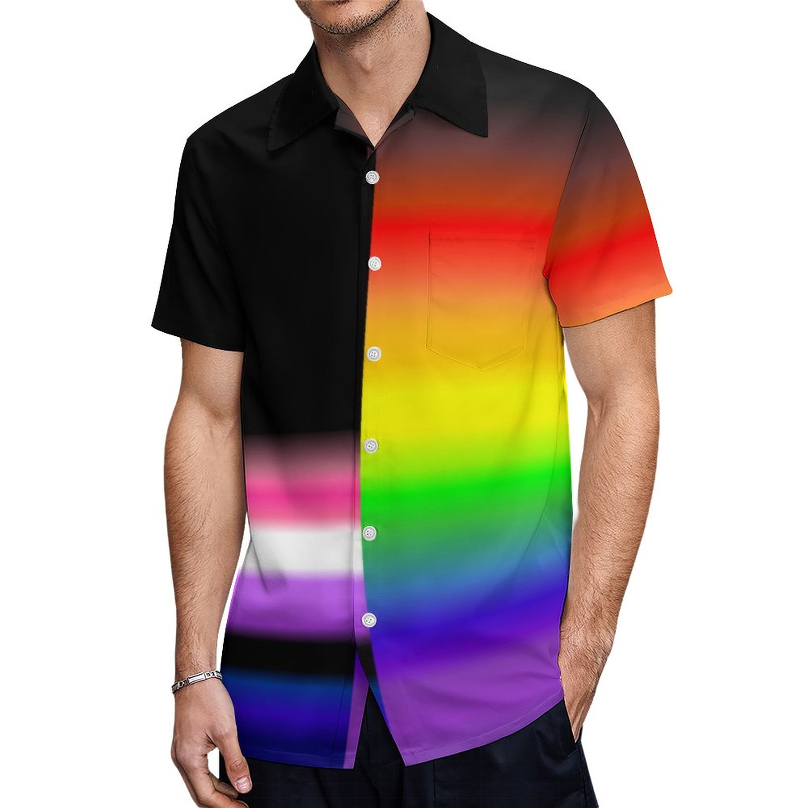 Asymmetric Genderfluid Rainbow Pride Flags Hawaiian Shirt Mens Button Down Tropical Hawaii Beach Shirts