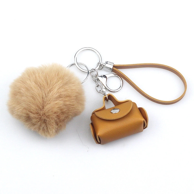 Lady Minimalist Solid Color Pu Leather Keychain