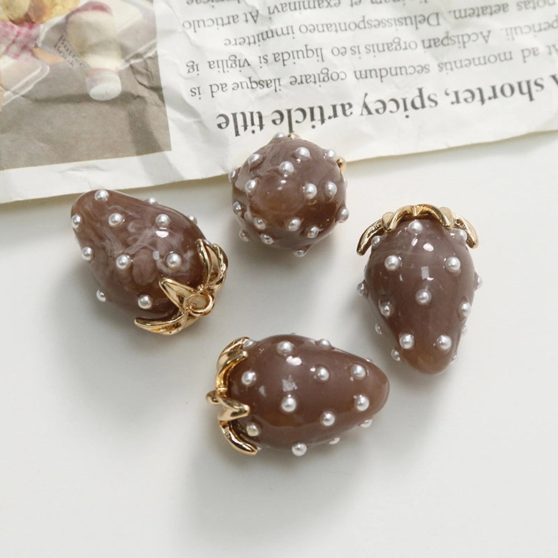 1 Piece 17*24mm Alloy Resin Pearl Strawberry Pendant Jewelry Accessories