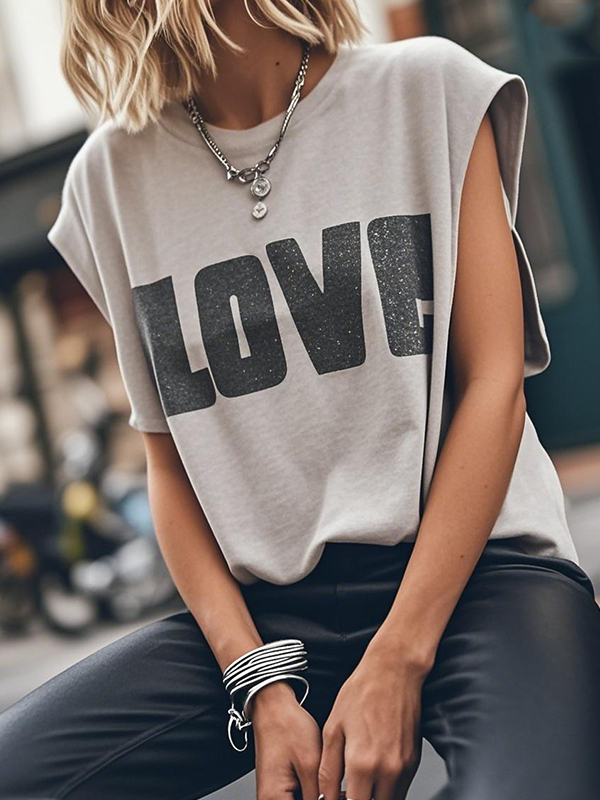 Retro Casual Love Letter Pattern Women's Vest tjj Shicloths