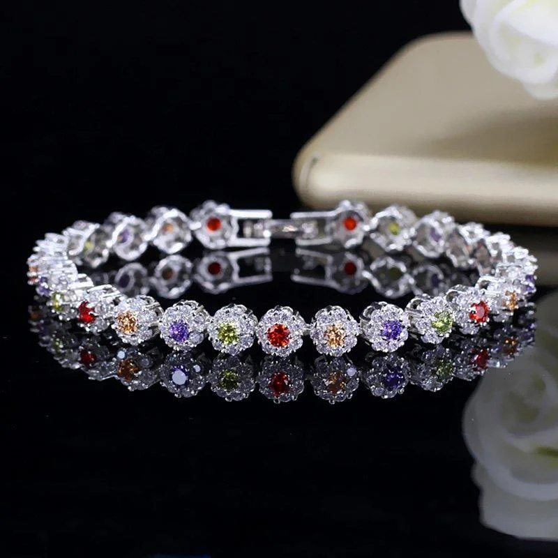 Green and White Cubic Zirconia Stone Setting Ladies Tennis Bracelets