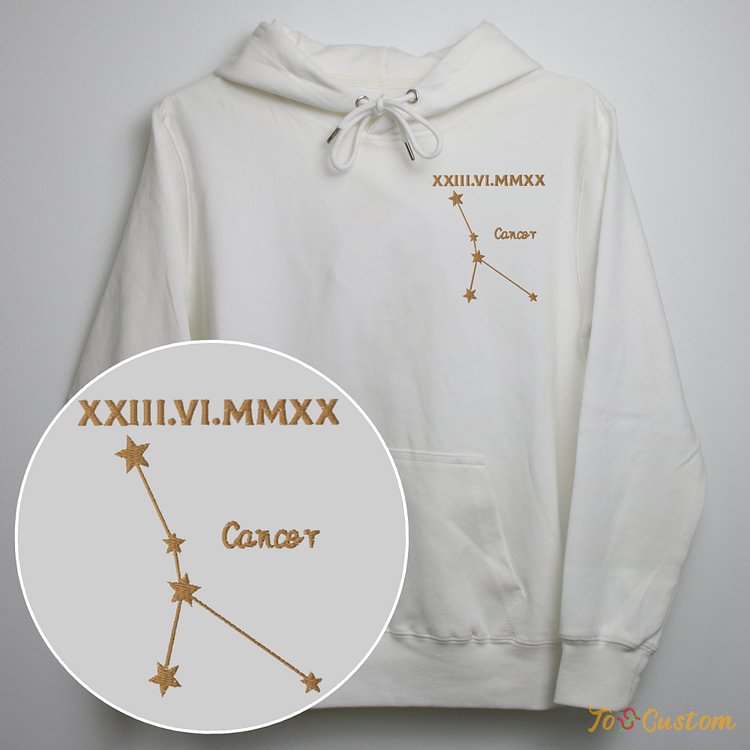 TOSCUSTOM™ Custom Personalized Roman Numeral Embroidered Cancer ​Zodiac Hoodie