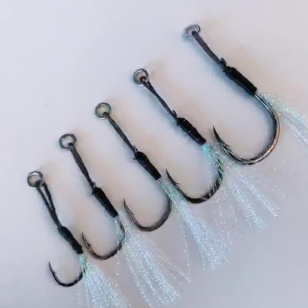 

10pcs Metal Jig Assist Hooks with PE Line Feather Jigging Fishhook Tackles, Silver 17 #, 501 Original