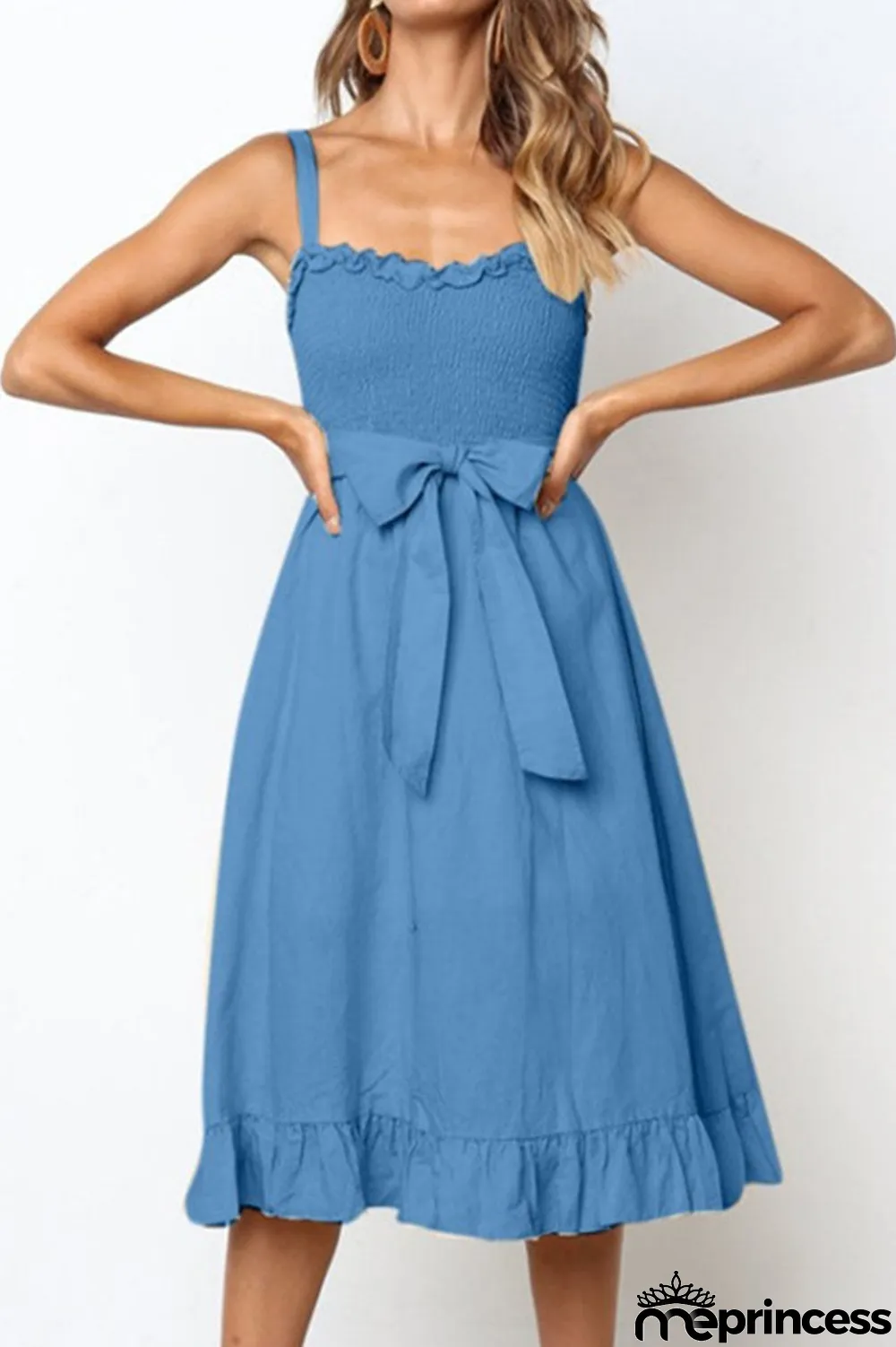 Fashion Casual Solid Split Joint Spaghetti Strap A Line Dresses