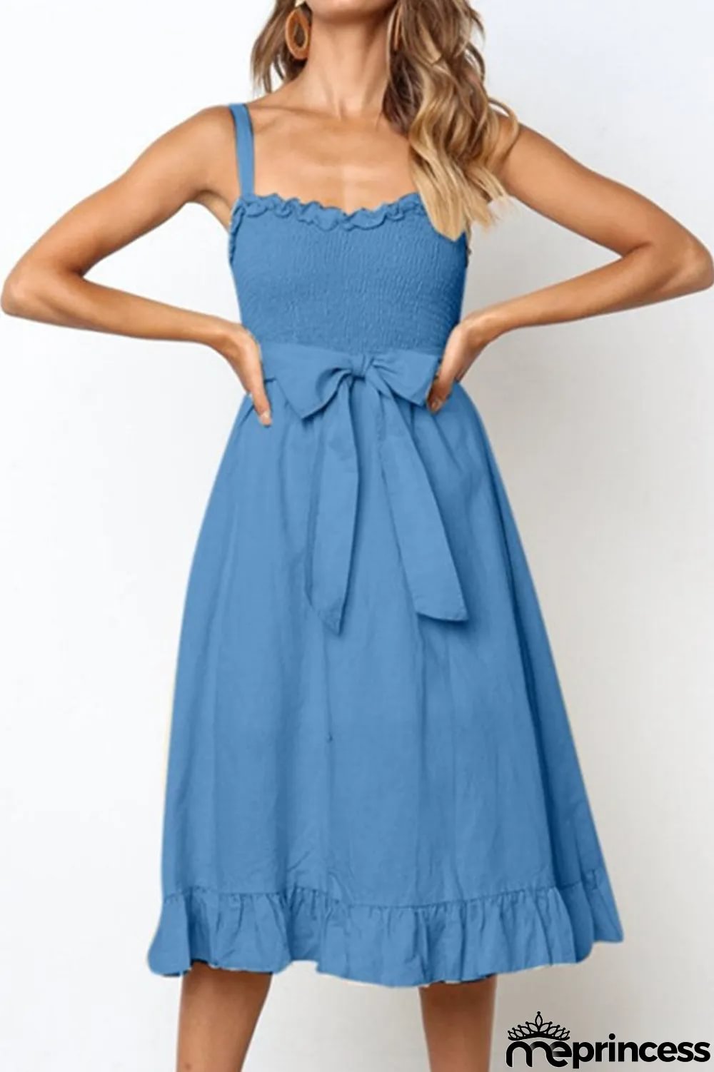 Fashion Casual Solid Split Joint Spaghetti Strap A Line Dresses