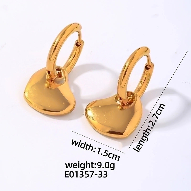 1 Pair Hip-Hop Vintage Style Heart Shape Polishing Plating 304 Stainless Steel Gold Plated Silver Plated Drop Earrings