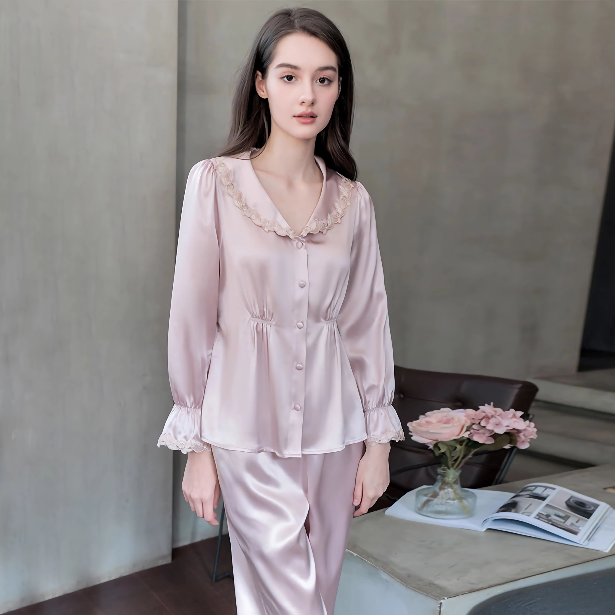 Luxury Women's Silk Pajama Set Unique Collar REAL SILK LIFE