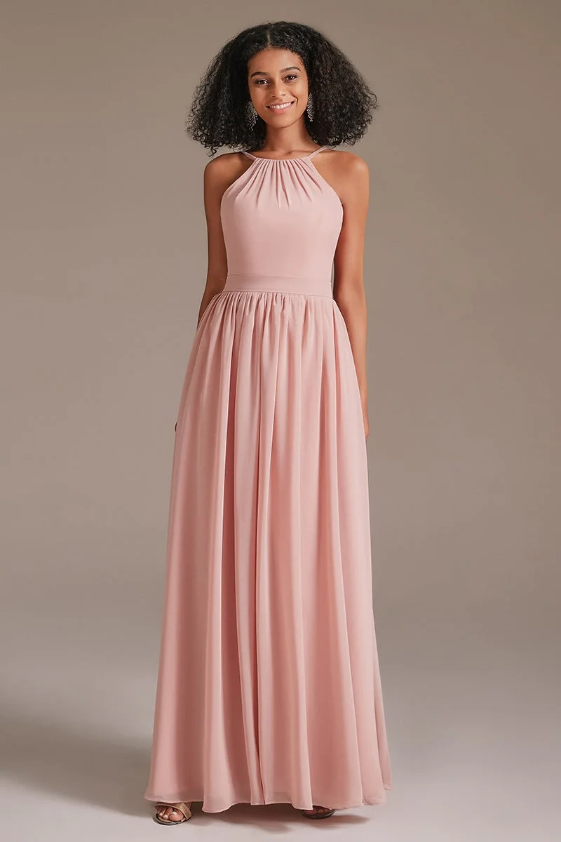 Miabel Chiffon Pink Halter Bridesmaid Dress