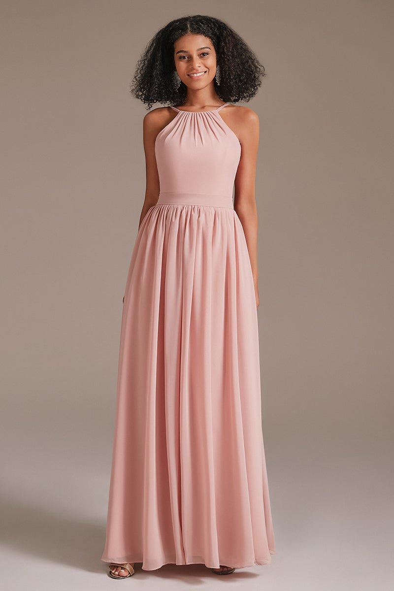 Halter Pink Chiffon Bridesmaid Dress | Ballbellas Ballbellas