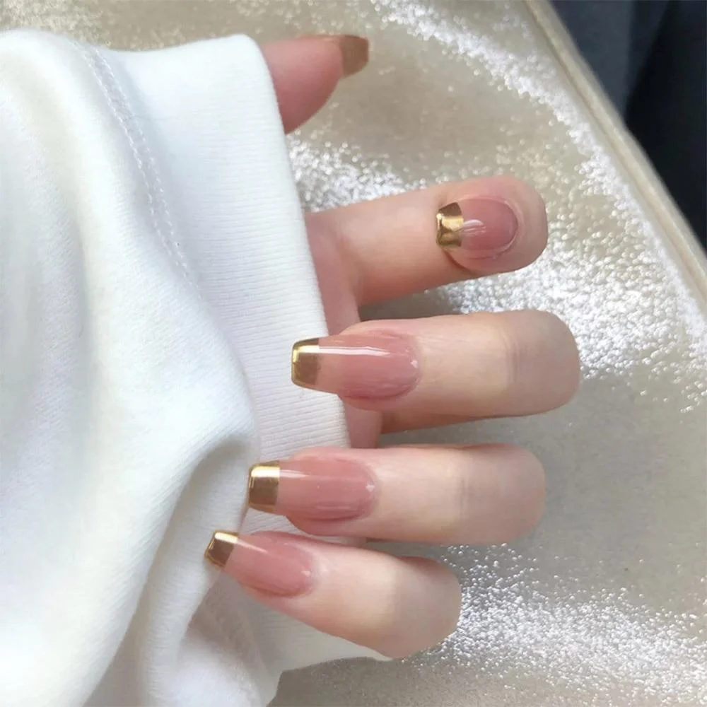 24Pcs Middle Length Ballerina Nude Pink Color False Nails Design With Heart Pattern DIY Artificial Fake Nails With Press Glue 1103 515-Nail Inspo
