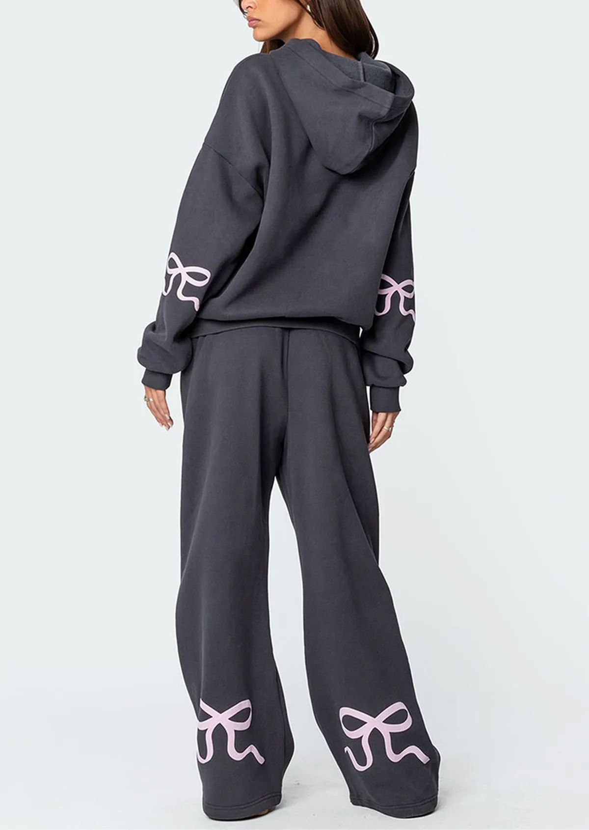 Women's Bow Detail Hoodie Sweat Set - tree - Codlins