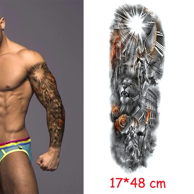 waterproof temporary tattoo sticker full arm lion king angel warrior lightning tree flower fake tatto flash tatoo to man woman