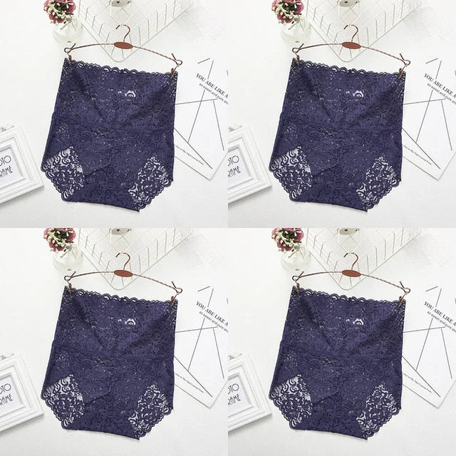 M-XXXL Women High Waist Lace Panties Sexy Underwear Women  Floral Transparent Lingerie Female Briefs Underpants Plus Size Pantys