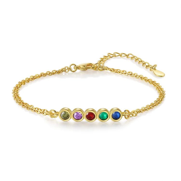 Personalized Bracelet Custom 5 Birthstones Adjustable Bracelet Gifts for Ladies Girls