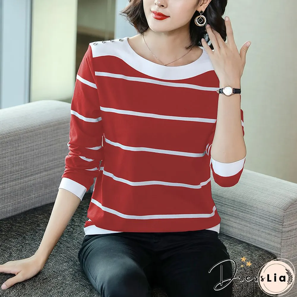 Bobokateer Long Sleeve Striped Shirt Womens Clothes Tee Femme T-Shirt Women Tshirts Mujer